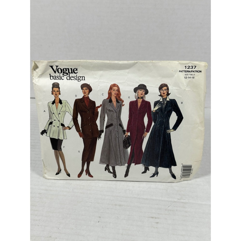 Vogue 1237 Sewing Pattern Misses Dress Top Skirt Suit Size 12-14-16 Uncut 1993